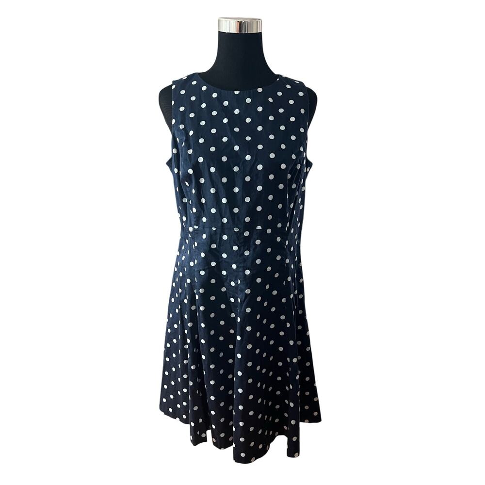 American Living Women's Sleeveless Pleated Dress Blue/White Polka Dot Size 14